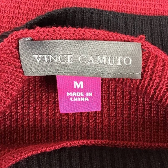 Vince Camuto Women’s Medium Red Black Colorblock Button Shoulder Sweater NWOT - Picture 3 of 16